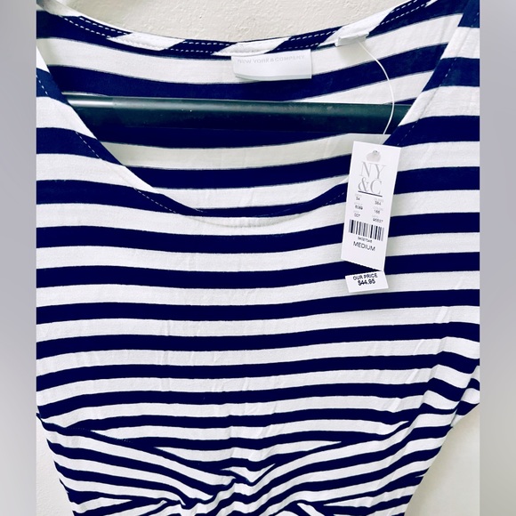 NY & Co: Navy & White Striped Super Soft Rayon & Spandex Dress : Size Medium - Picture 5 of 7